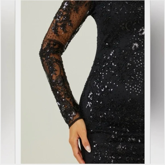 Altar’d State Ania Elegant Black Beaded Sequin Dress Long-Sleeve Sequin Dress - Picture 10 of 16